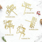 Gold Happy Birthday Cake Toppers, 5Pcs Acrylic Cupcake Toppers, Happy Birth Cake Decorations for Girls and Adults