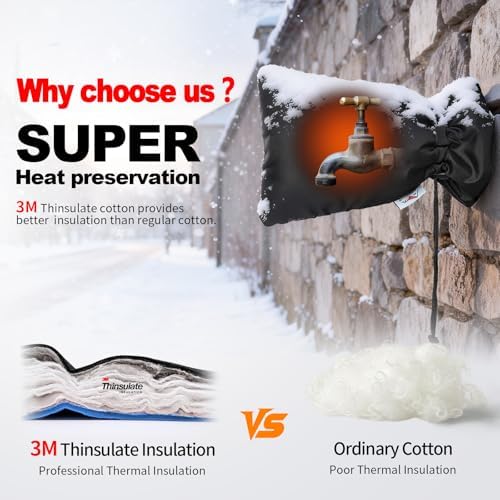 Enlarge Outdoor Faucet Cover for Winter Freeze Protection, 3M Thinsulate, 10”H x 6.3”W Hose Bib Covers for Wall Taps Outside, Waterproof & Frost Free Insulated Spigot Cover, 2 Pcs Faucet Socks - Black