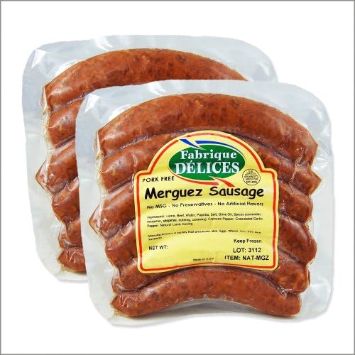 Spicy Lamb Sausages - Merguez Sausages - 100% Lamb - Pork-Free - 6 Links (Pack of 2)