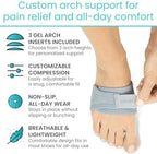 Vive Foot Arch Support Brace (Pair) - Wrap Corrector for Flat Feet, Plantar Fasciitis, Pain Relief, Fallen Arches - Compression Sleeve Strap, Gel Bands Inserts for Women & Men, Wear Under Socks (Gray)