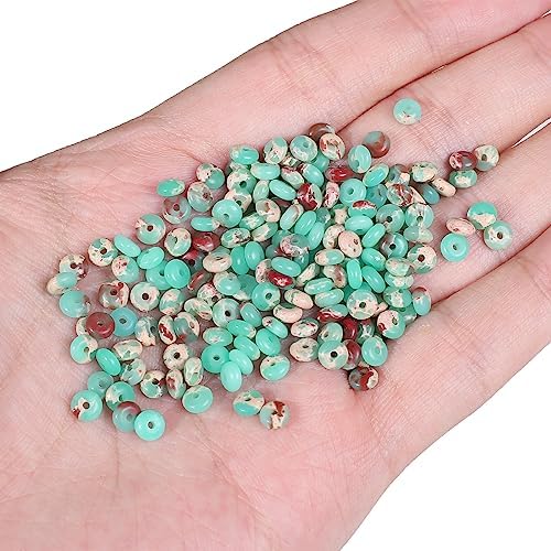 BEADIA Natural Green Shoushan Disk Stone Beads 4x2mm 160pcs Rondelle Loose Semi Gemstone Beads for Jewelry Making Design