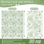80Pcs Green Floral Birds Paper Guest Napkins Flower Bathroom Napkins Vintage Disposable Hand Towel Napkin for Home Holiday Party Supplies