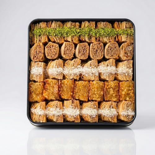 Persis 1.57 Lb (710g) Vegan Baklava Gift Box | Christmas, New Year Sweets | Baklava Pastry with Cashew, Almond, Walnut, Pistachio | Vegan Pastry | Baclava Gift Set in Luxury Embossed Tin (32 Pieces)