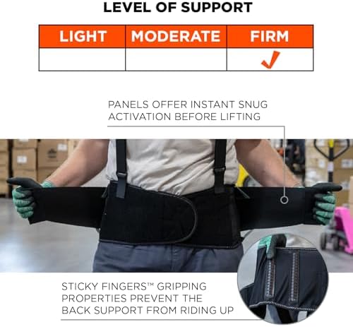 Ergodyne ProFlex 2000SF Back Support Brace, 8.5" Spandex, V-Shape Design and Patented Stays for Added Support, Large,Black