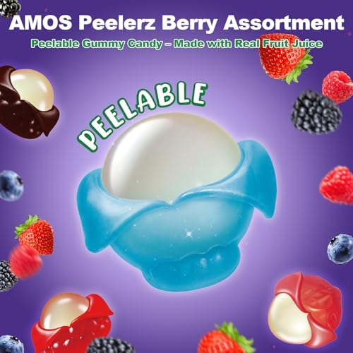 AMOS Peelerz Berry Assortment Gummy Candy 240g | Peelable Fruit-Shaped Gummies Made with Real Fruit Juice | Fun Peeling Snack for Kids & Adults | Peelerz Assorted Gummy Berry Mix