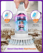 6-in-1 Electric Spin Scrubber, Cordless Power Scrubber with 47.2" Long Extendable Handle, IPX7 Waterproof 2-Speed Scrub Brush for Bathroom, Kitchen, Tile, Tub and Floor Cleaning, White-qb2
