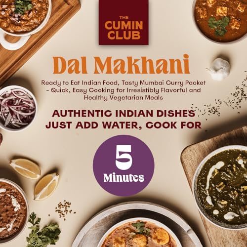 The Cumin Club Dal Makhani (Black Lentils) - Ready to Eat Indian Food, Instant Meal Curry Packet - Quick, Easy Cooking for Irresistibly Flavorful and Healthy Vegetarian Meals - Authentic Taste Pack of 5