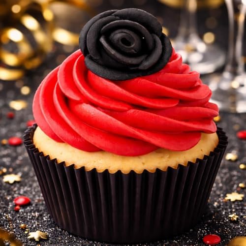 CakeSupplyShop Small Royal Icing Roses for Cakes and Cupcakes 12count (Jet Black) for Goth Weddings Halloween & Anniversaries