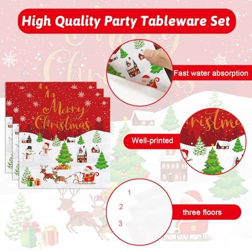AIBIIN 50Pcs Christmas Napkins Decorations, Disposable Paper Napkins Guest Dinner Hand Napkin Tableware for Christmas Birthday Baby Shower Party Supplies Decor