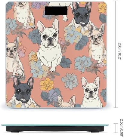 French Bulldog Print Scale for Body Weight Highly Accurate Digital Bathroom Body Scale Bright LCD Display & Large Clear Numbers Tempered Glass Safe Rounded Corners for Home Use