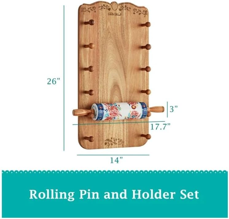 Pioneer Woman 26~Inch Ceramic French Rolling Pin Dough Roller with Holder.