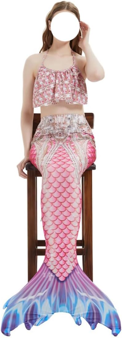LVTFCO Adult Fishtail Princess Dress 3-piece Set， Halloween Top And Pants Beachwear Mermaid Stage Costumes