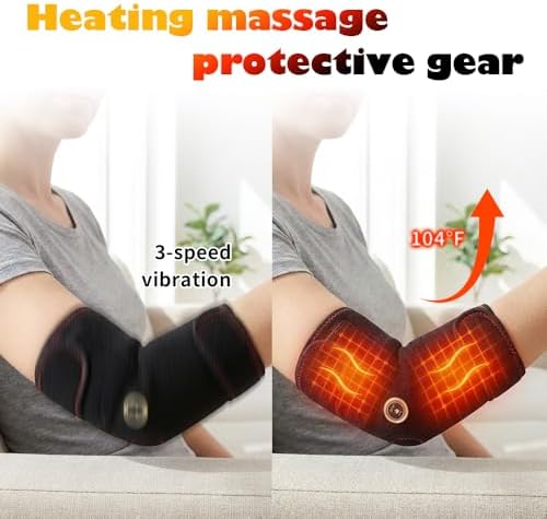 Heated Arm Massager Elbow Brace for Tendonitis Tennis Elbow Pain Relief, Portable Heating Pad Sleeve with Massage and Compression Support for Cubital Tunnel Ulnar Nerve