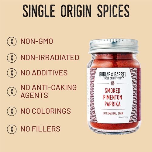 Burlap & Barrel Smoked Pimentón Paprika – Rich, Smoky Flavor with Mild Heat – Smoked Paprika Powder for Cooking – Savory Seasoning – As Seen On Shark Tank - 1.8oz Glass Jar