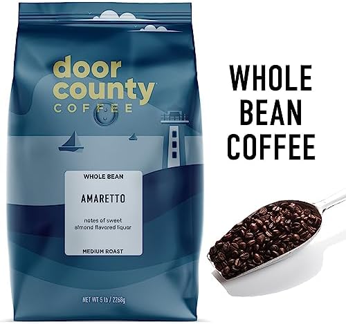 Door County Coffee Amaretto Flavored Coffee Whole Bean - 5lb Bag - Medium Roast - 100% Specialty Arabica - Gourmet - Sweet Almond Liquor Flavored