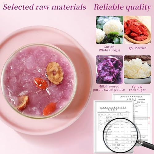 Hee Creek Freeze Dried White Fungus Soup 5.6oz/160g (10 pack x 16g) Healthy Nutritious Instant Tremella Porridge, Purple Sweet Potato Wolfberry, No Additives, Ready in Minutes 即食早餐代餐 紫薯枸杞银耳羹