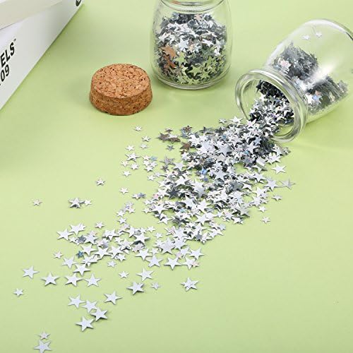 TecUnite Silver Metallic Star Confetti for Tables Silver and Glitter Star Table Confetti for Wedding Birthday Party Decoration, 60 Grams/ 2.1 Ounce
