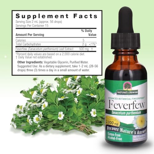 Nature's Answer Alcohol-Free Feverfew 2000mg 1oz Extract | Promotes Overall Well-Being | Source of Parthenolide | No Artificial Flavors or Preservatives | Single Count