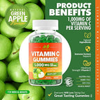 Vitamin C 1000mg Gummies (90 Count) - Maximum Strength Chewable Immune Support & Collagen Support for Adults & Kids - Natural Green Apple Flavor - Gluten Free, Non-GMO, Vegetarian - 90 Gummies