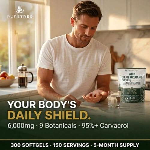 Wild Oil of Oregano 6000mg with Black Seed, Turmeric & Ginger – 300 Softgels | 95% Carvacrol & Thymoquinone | Immune, Gut & Respiratory Support | High-Potency Herbal Complex – Vegan & Non-GMO