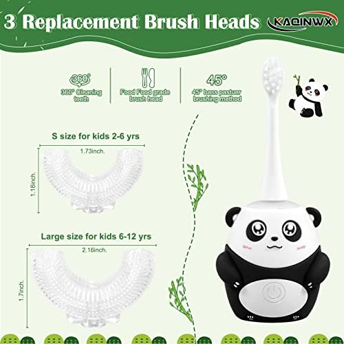 Kids U Shaped Electric Toothbrush for Age 2-12, Rechargeable Toddler Toothbrush with 60S Smart Timer, Panda Design, IPX7 Waterproof & 360°Cleaning,Develop Kids' Brushing Habits