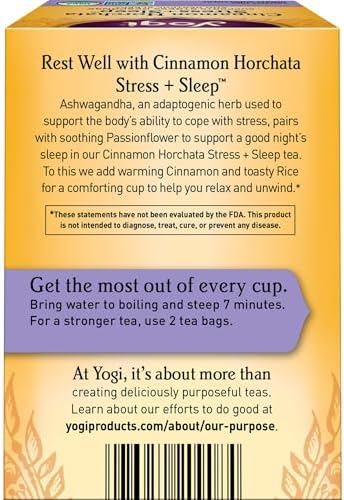 Yogi Tea Cinnamon Horchata Stress & Sleep - 16 Tea Bags per Pack (4 Packs) - Organic Sleep Tea - Supports a Restful Sleep - Includes Ashwagandha, Passionflower & Apple Cider Vinegar