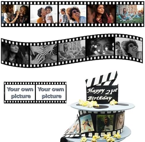 Edible photo film cake strip, collage topper retro booth reel for cake decoration. Custom edible image.Rolls Filmstrip Tape Movie Cinematic Birthday