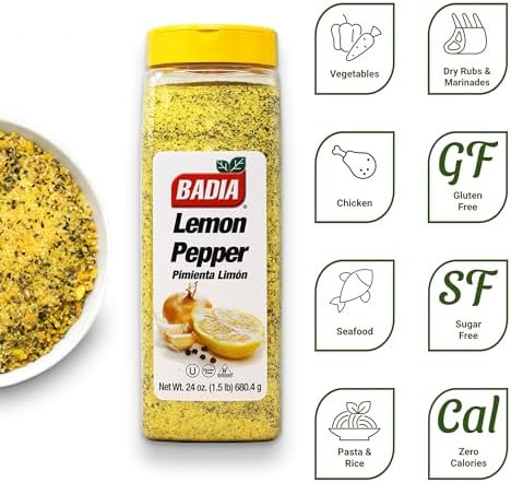 Badia Lemon Pepper Seasoning, 24 oz - Pepper, Garlic & Onion, Zesty Citrus Blend for Chicken, Seafood & Vegetables