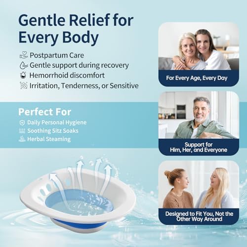 RUGUO Sitz Bath for Toilet Seat - Yoni Steam Seat - Sitz Bath for Hemorrhoids and Postpartum Care - Portable Bidet BPA Free - Foldable Basin for Epsom Salt Soak - Blue
