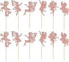 Gyufise 24Pcs Fairy Cupcake Toppers Glitter Flower Angel Fairy Ballet Dancer Cupcake Picks for Wedding Bridal Shower Baby Shower Birthday Party Cake Decorations Supplies Rose Gold