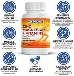 MgSport ZMA Supplement with Clinically Tested Zinc Magnesium for High Absorption - Enhanced with Vitamins B6 B9 for Muscle Recovery - Gentle on Stomach Formula, 120 Capsules