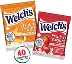 Welch's Fruit Snacks, Fruit 'n Yogurt Variety Pack, Strawberry, Mango Peach, Gluten Free, Bulk Pack, Single Serve, 0.7 oz Bags (Pack of 40)