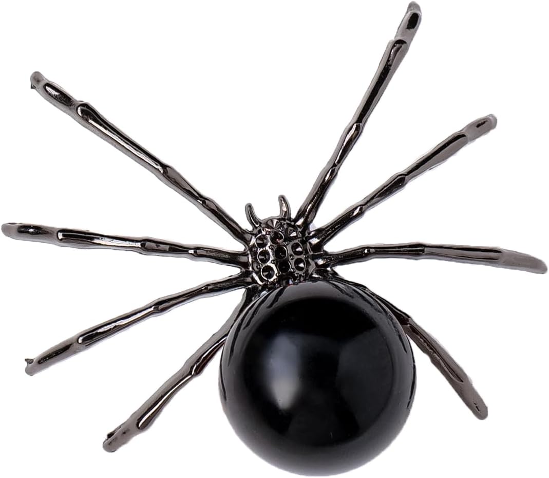 Runyangshi 1PCS Natural Crystal Obsidian Ball 2in Hand-Made Alloy Spider Animal Statue Ornament Healing Crystal for Halloween Decor Home Decor Gift