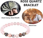 HOZEAL Handmade Rose Quartz Bracelet, Pink Crystal Stone Love Friendship Chakra Bracelet, Prosperity Business Money Energy Wealth Good Luck Feng Shui Beaded Bracelet for Men Women
