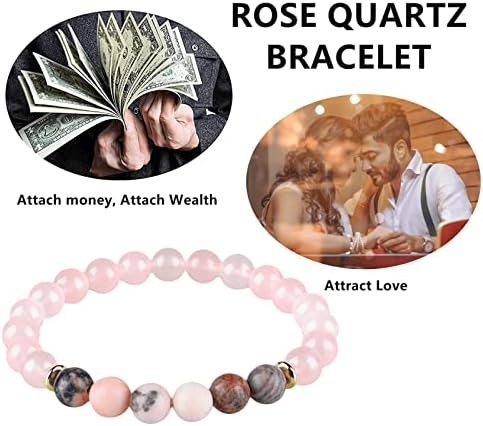 HOZEAL Handmade Rose Quartz Bracelet, Pink Crystal Stone Love Friendship Chakra Bracelet, Prosperity Business Money Energy Wealth Good Luck Feng Shui Beaded Bracelet for Men Women