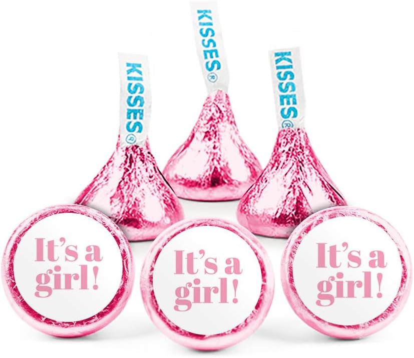 90ct It's a Girl Baby Shower Candy Party Favors Pink Kisses with DIY Stickers, Bulk Chocolate - Assembly Required