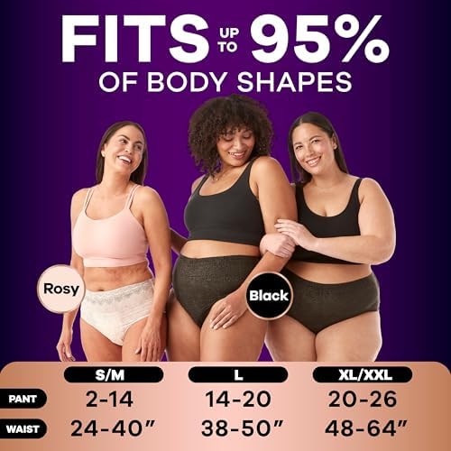 Always Discreet Boutique Incontinence and Postpartum Underwear for Women, Maximum Protection, Small/Medium, Black, 12 Count