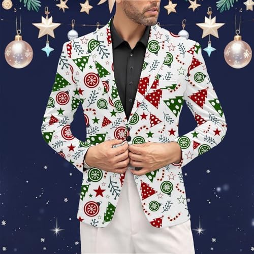 Men's Christmas Blazer Jacket One Button Sport Coat Christmas Party Holiday Jacket