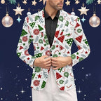 Men's Christmas Blazer Jacket One Button Sport Coat Christmas Party Holiday Jacket