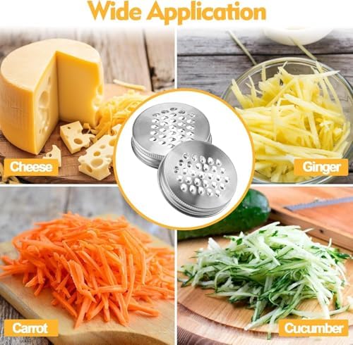 2 Pcs Mason Jar Grater Lid - Multipurpose Cheese Grater for Wide and Narrow Mouth Jars, Reusable Shaker Lid, Practical Stainless Steel, Silver
