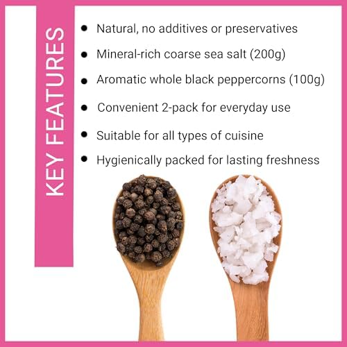 Jalpur Millers Spice Combo Pack - Sea Salt Coarse 200g - Whole Black Peppercorns 100g (2 Pack)