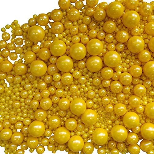 Edible Yellow Sugar Pearls Candy Sprinkles 120G/ 4.23Ounce Baking Cake Sprinkles Cupcake and Cake Topper Cookie Decorations Wedding Party Valentines Halloween Christmas Supplies