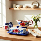 The Pioneer Woman Frontier Rose Butter Dish with Lid, Salt and Pepper Shaker Set and Gravy Boat, 5 Piece Set