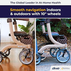 Drive Medical Nitro DLX Foldable Rollator Walker for Seniors & Adults - Hand Activated Brakes - Padded Seat - Storage Bag - 10 Inch Front Wheels - Folding Mobility Aid - Champagne