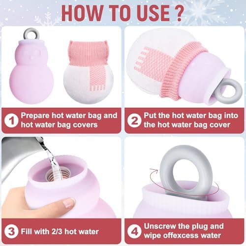 320ml Hot Water Bottle with Knitted Cover, Mini Hot Water Bag Snowman Silicone Design for Pain Relief, Hands, Waist, Back, Neck, Shoulders, Leak Proof Hot Water Bottle with Removable Sweater Cover