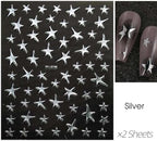14 Sheets Y2k Star Nail Art Stickers, 7 Colors 3D Self-Adhesive Nail Decals with Gold Silver Black White Blue Pink Holographic Stars, 4th of July DIY Manicure Accessories for Women & Girls