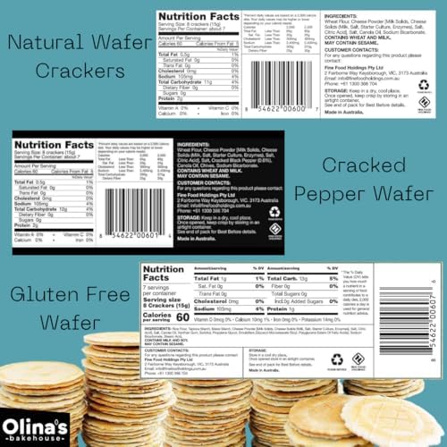 Olina's Bakehouse Wafer Crackers, Assorted - Natural, Gluten Free Natural, Black Pepper, 3-Pack