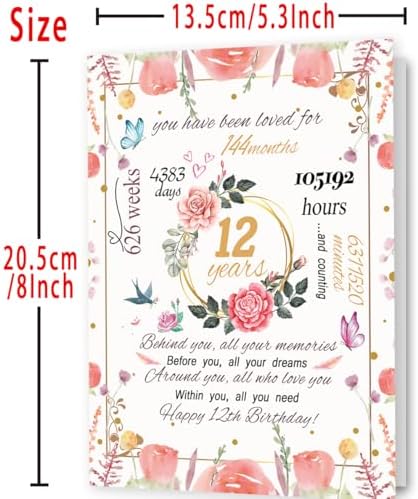 Happy 12th Birthday Card for Girls, Unique 12 Year Old Girl Birthday Gifts, Funny 12th Birthday Decorations Party for Daughter Granddaughter Niece