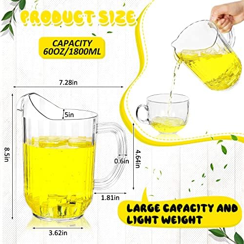 Tessco for you 12 Pcs Plastic Pitchers 60 Ounce Clear Restaurant Jug Large Water Pitcher Carafe Serve Milk Tea Juice Drink for Parties Container Dispenser Beer Jar (Classic)