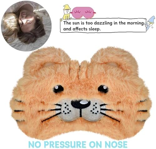 Cute Tiger Sleeping Mask, Soft Fluffy Plush Blindfold Funny Novelty Sleep Mask Eye Cover Eyeshade for Kids Girls Boys Women Night Nap Travel Meditation